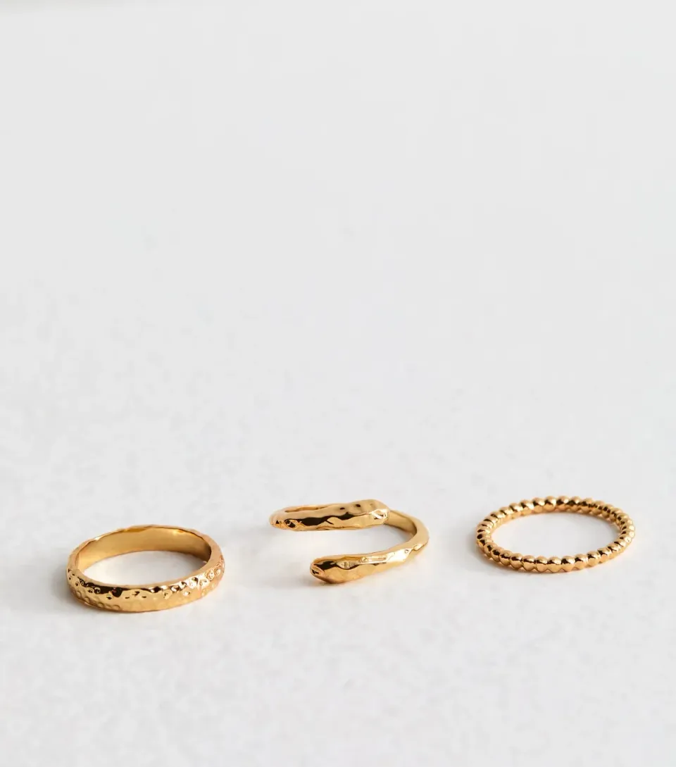 Gold Tone Pack of 3 Textured Rings