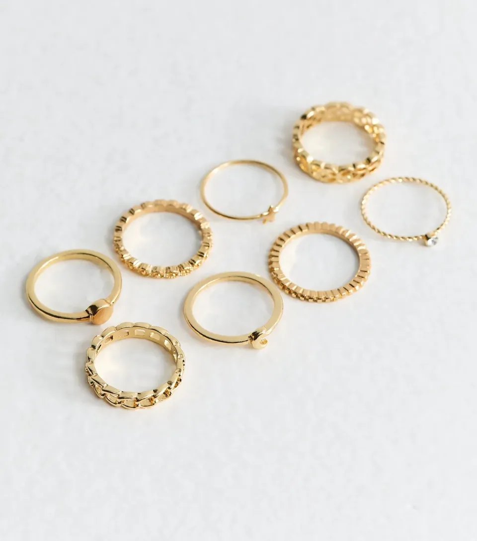 Pack of 8 Gold Tone Bright Ring Stack