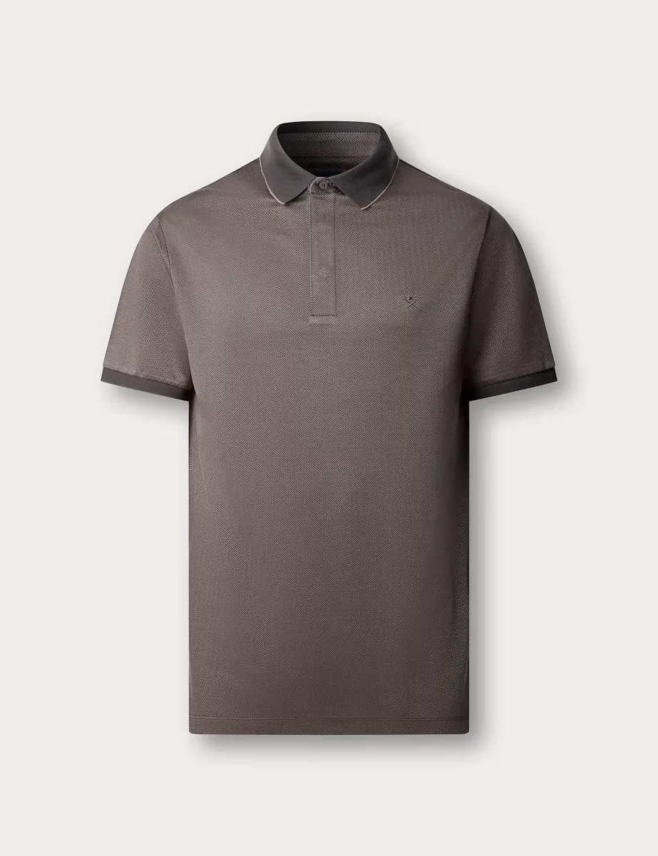 Pure Cotton Herringbone Tipped Polo Shirt Grey