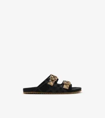 Check Suede Urchin Sandals in Black
