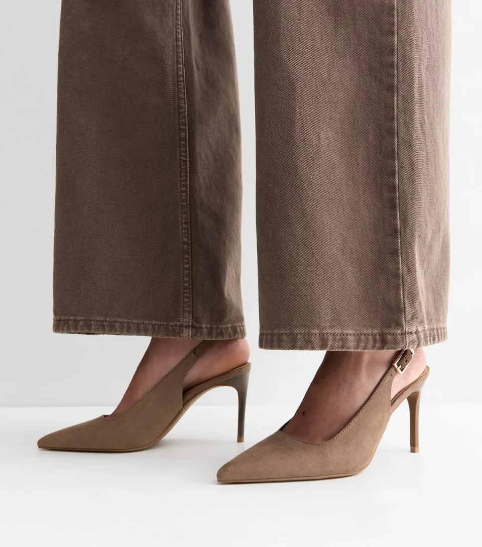 Women's Light Brown Faux Suede High Stiletto Slingback Pumps Vegan