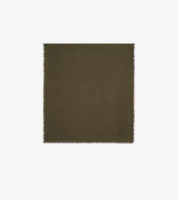 Wide Check Wool Silk Scarf in Swamp green