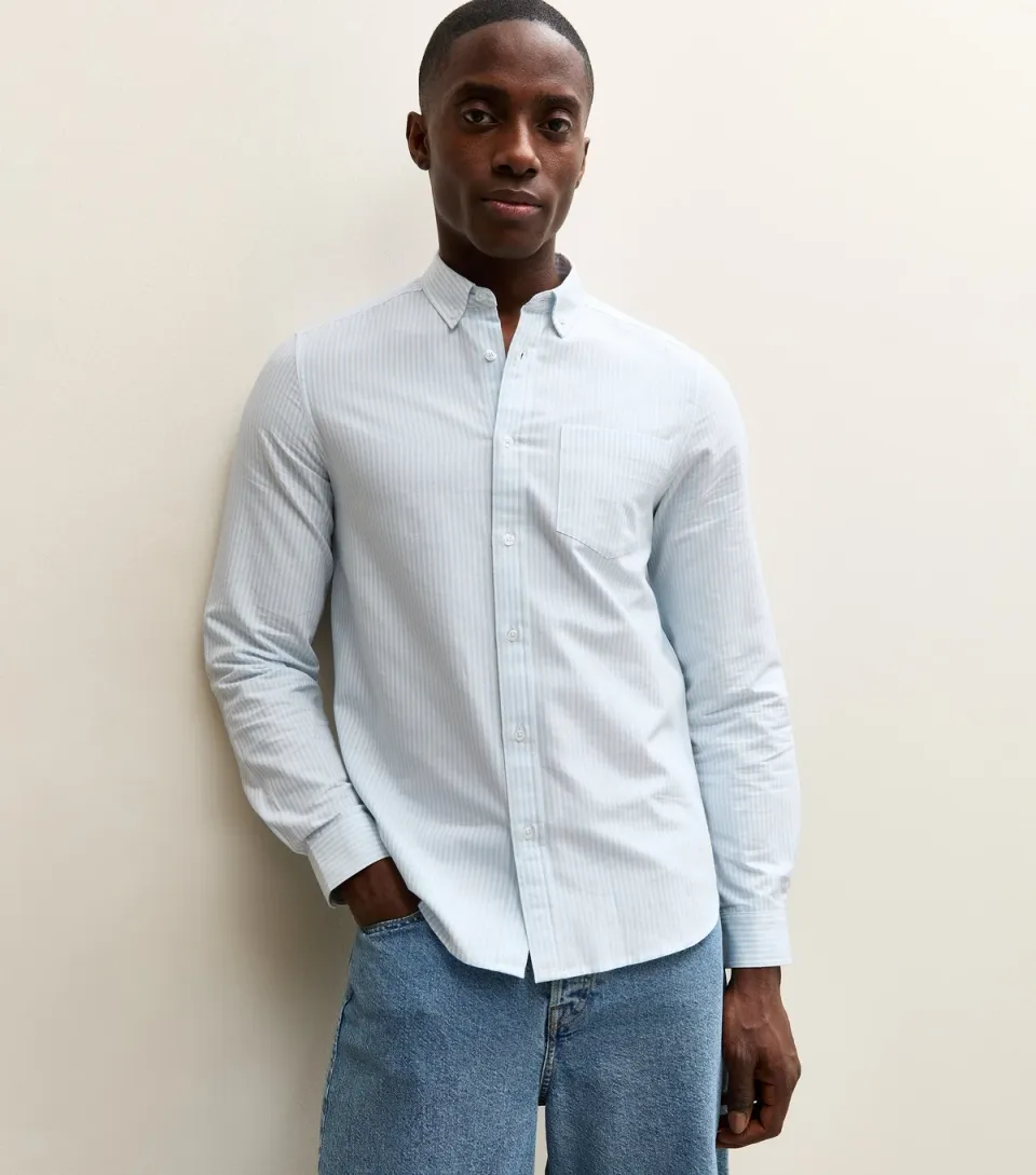 Men's Blue Regular Striped Oxford Shirt
