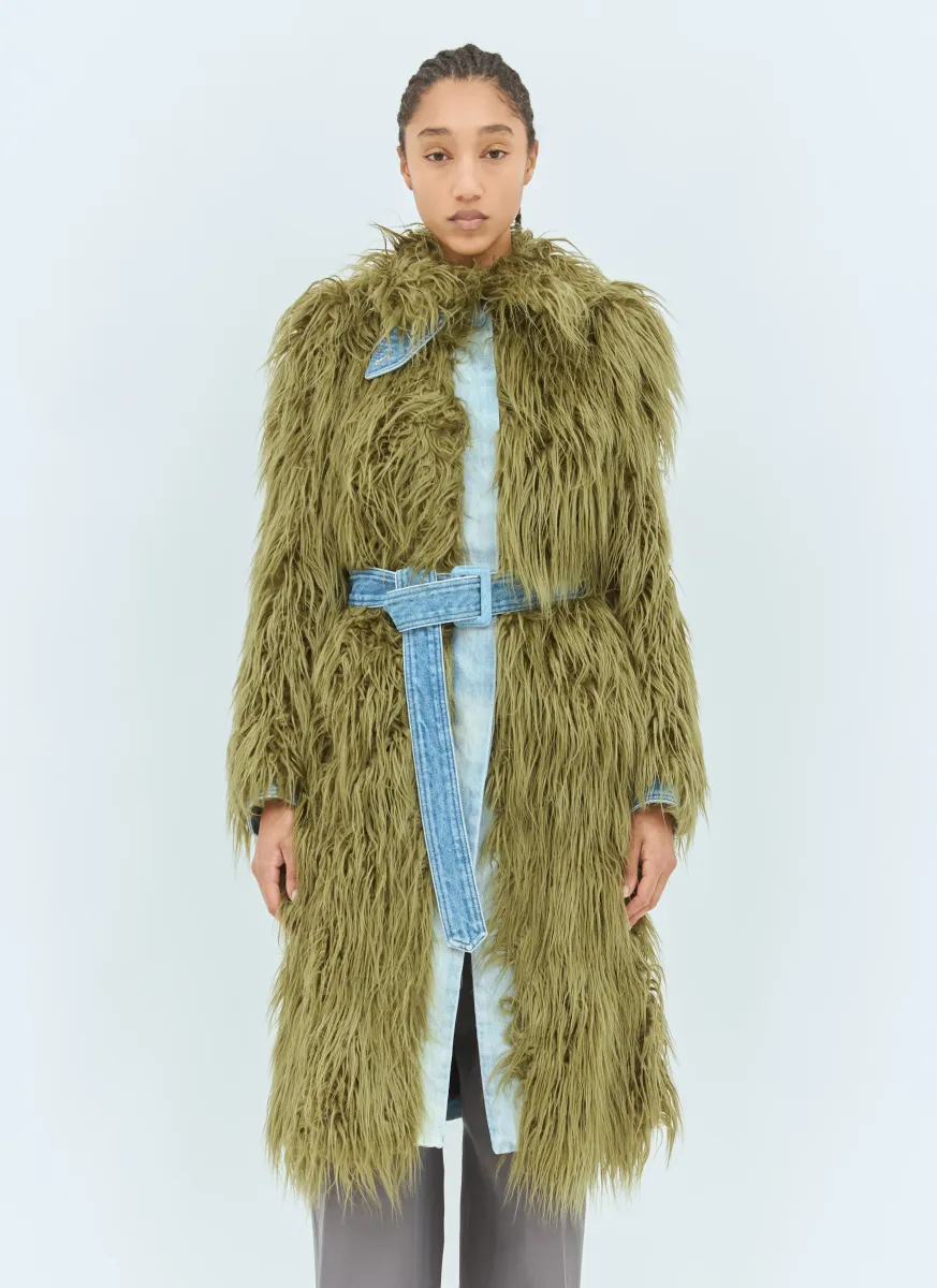Faux Fur And Denim Coat