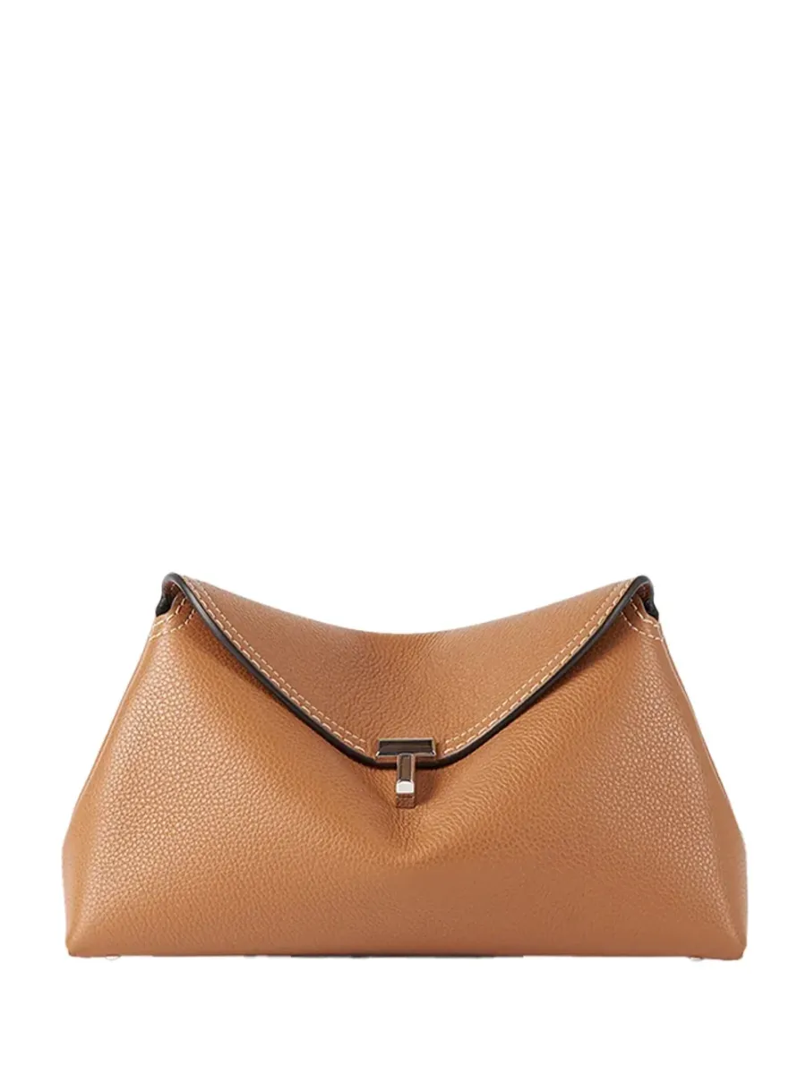 T-Lock Grained Leather Clutch Tan