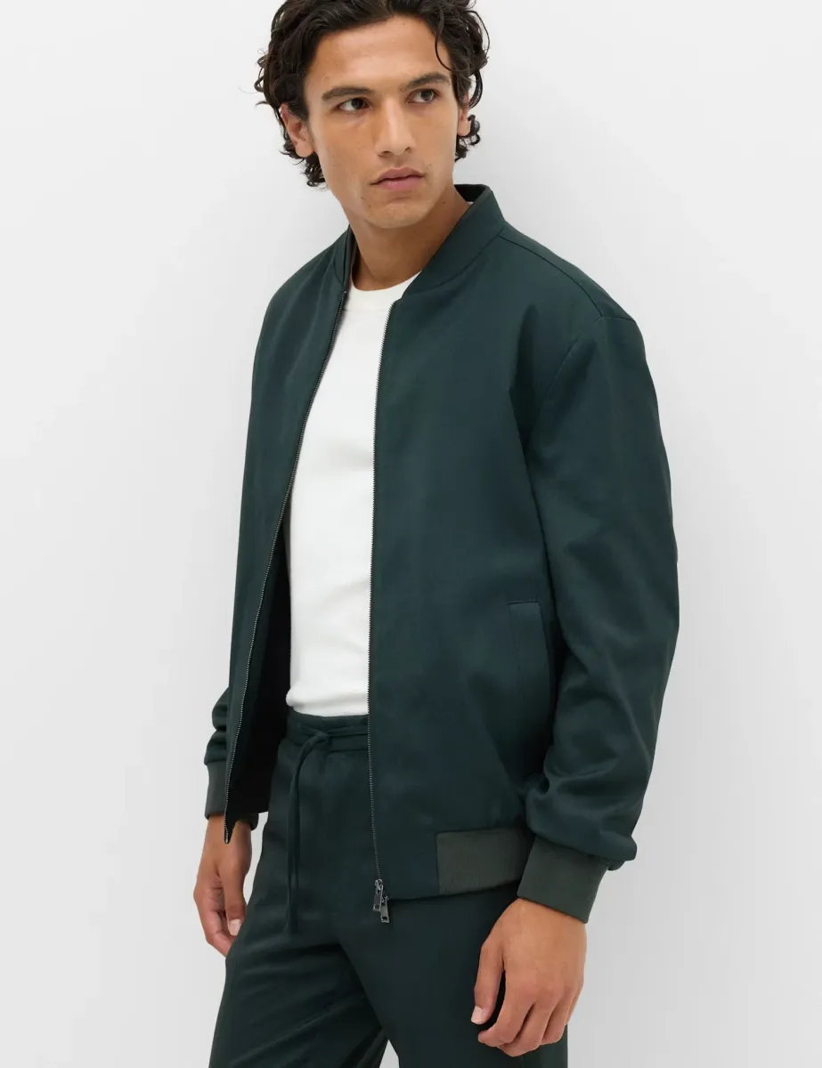 Zip-Up Bomber Jacket Dark Evergreen