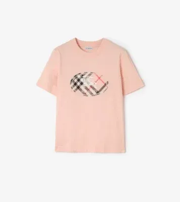Check Knight Stamp Cotton T-shirt in Compact pink