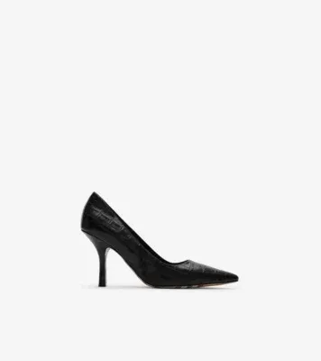 Crocodile-effect Leather Dame High Pumps in Black