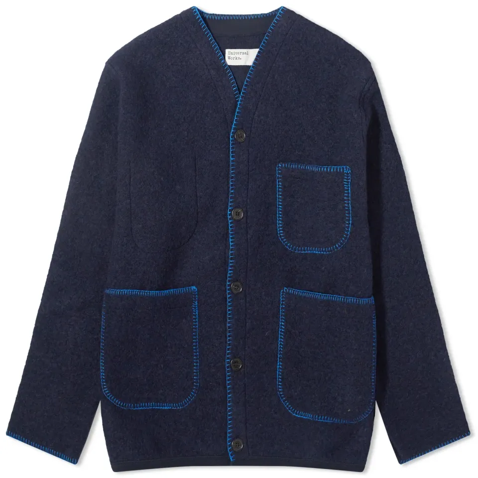Blanket Stitch Wool Fleece Cardigan