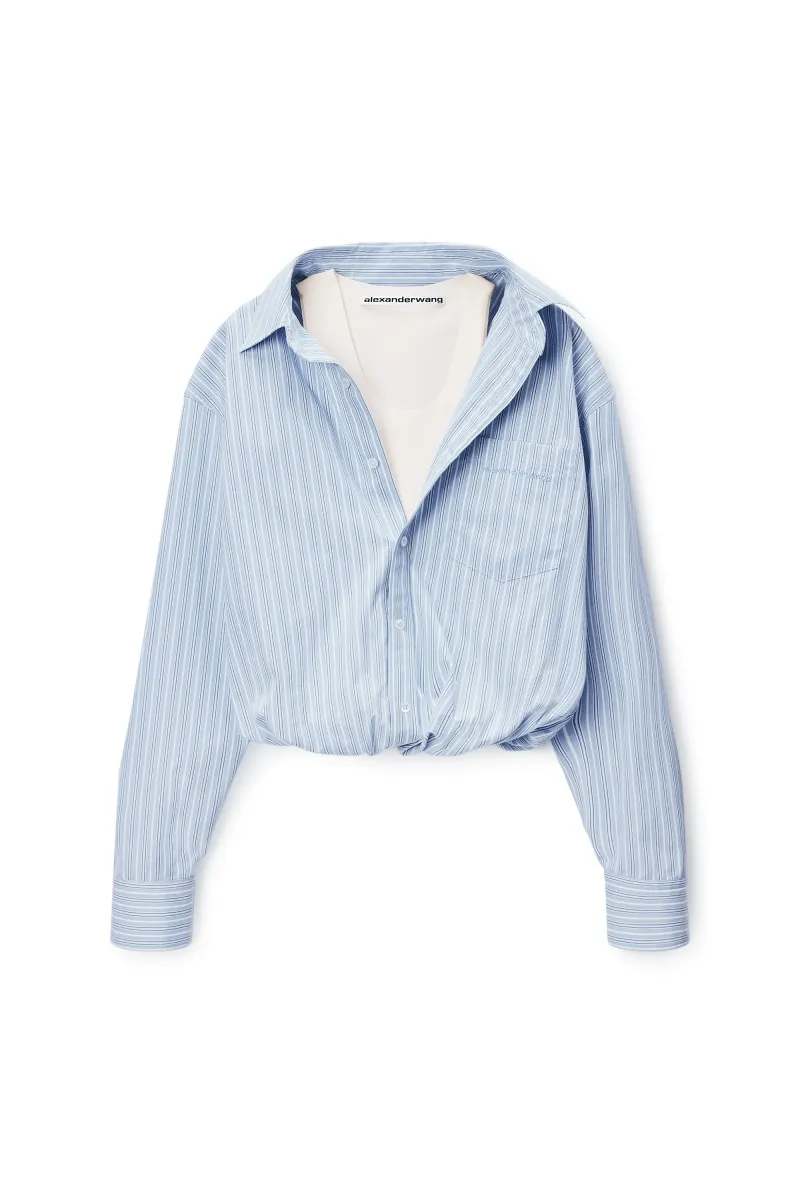 Gathered Striped Shirt with Layered Tank