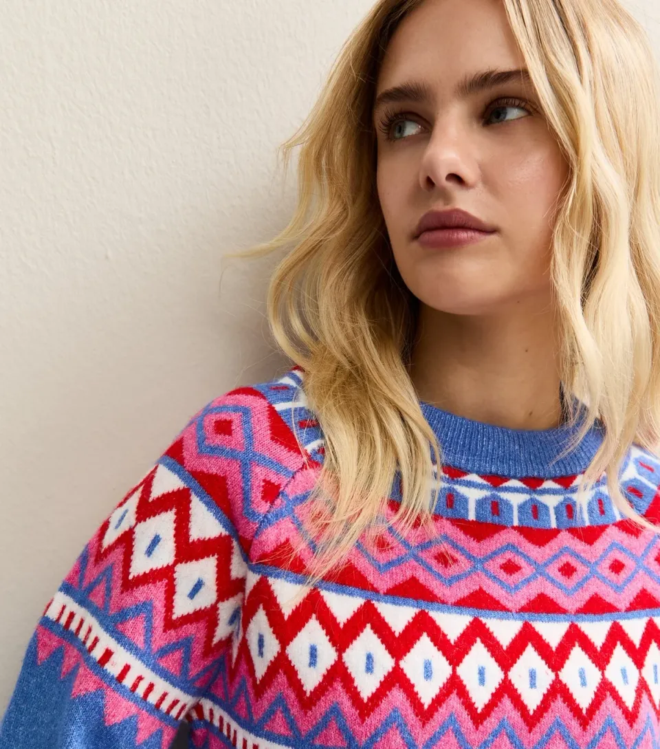 Women's Mid Blue Fair Isle Pattern Jumper