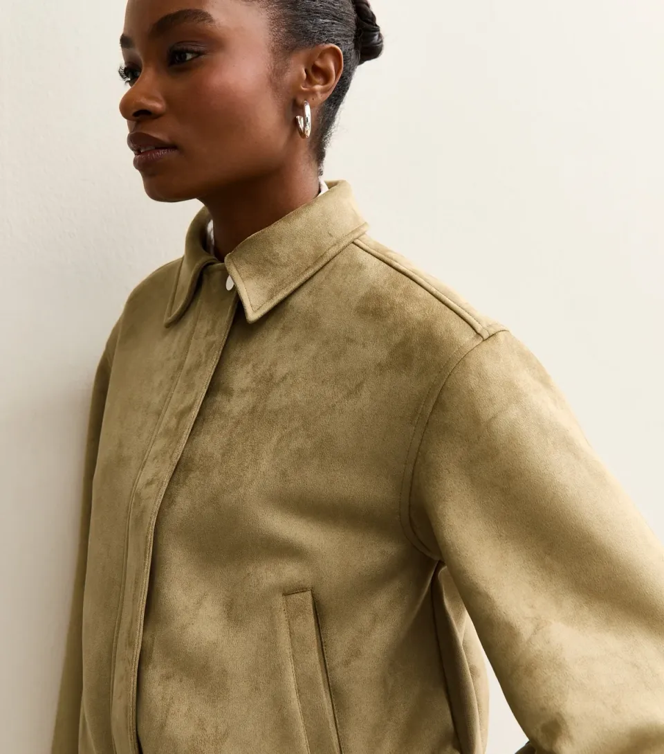 Women's Light Khaki Faux Suede Bubble Hem Jacket