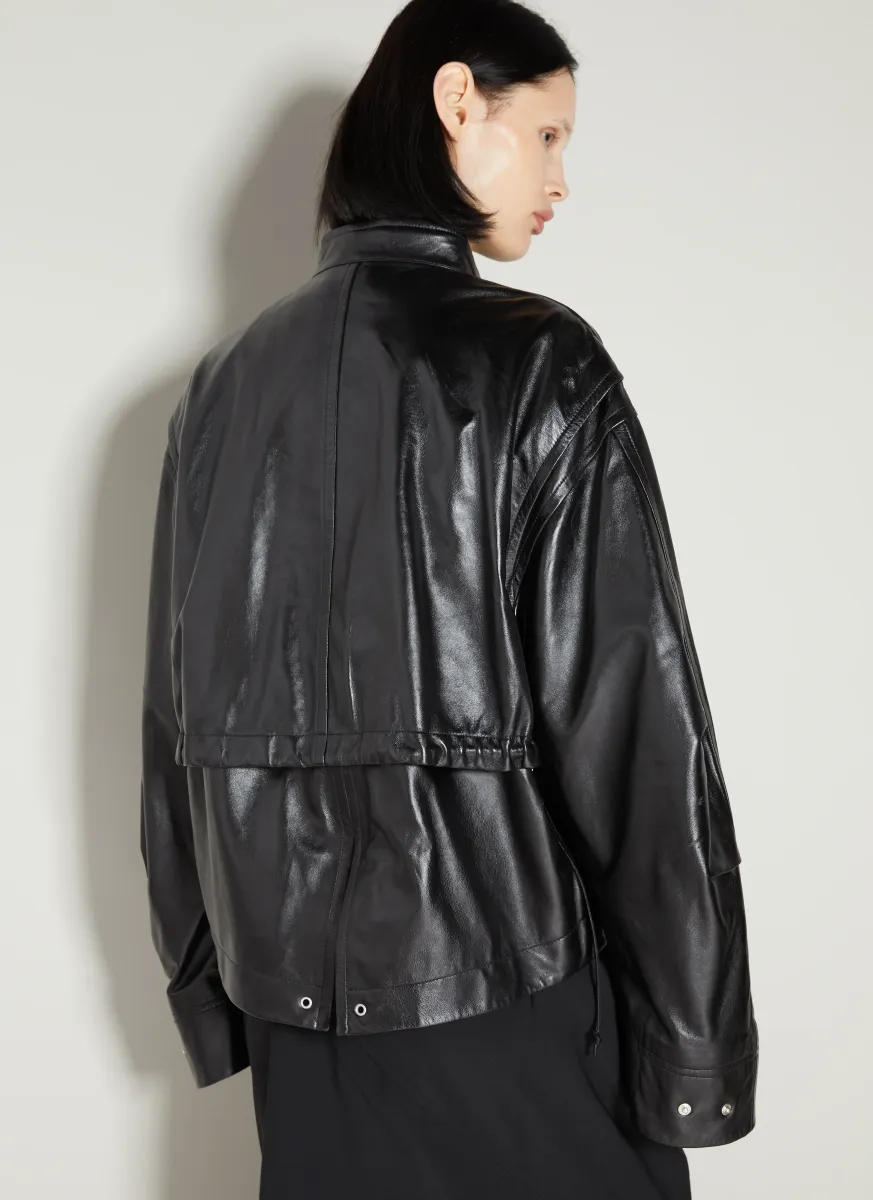 Band Collar Leather Jacket