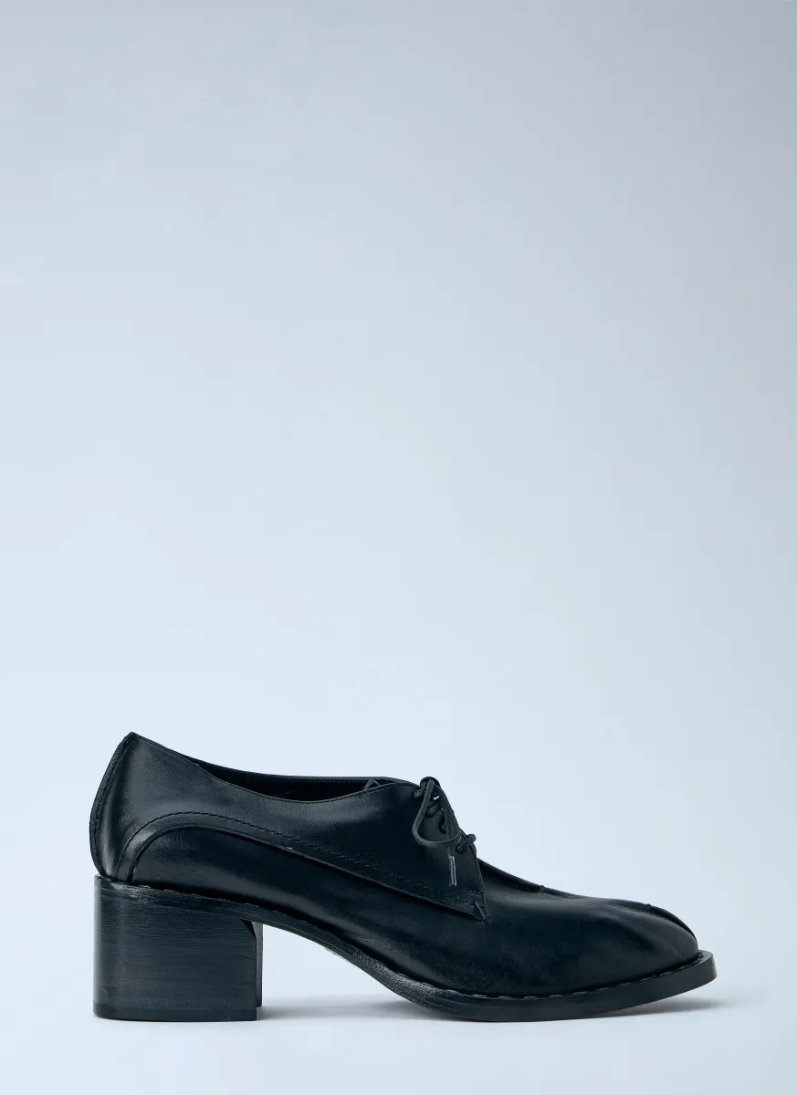 Block Heel Leather Derbies