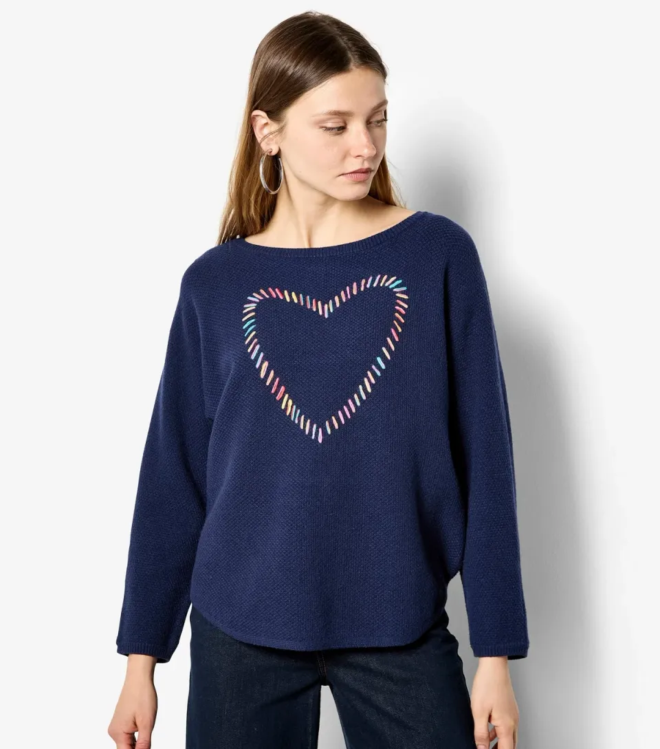 Women's Navy Stitched Heart Jumper
