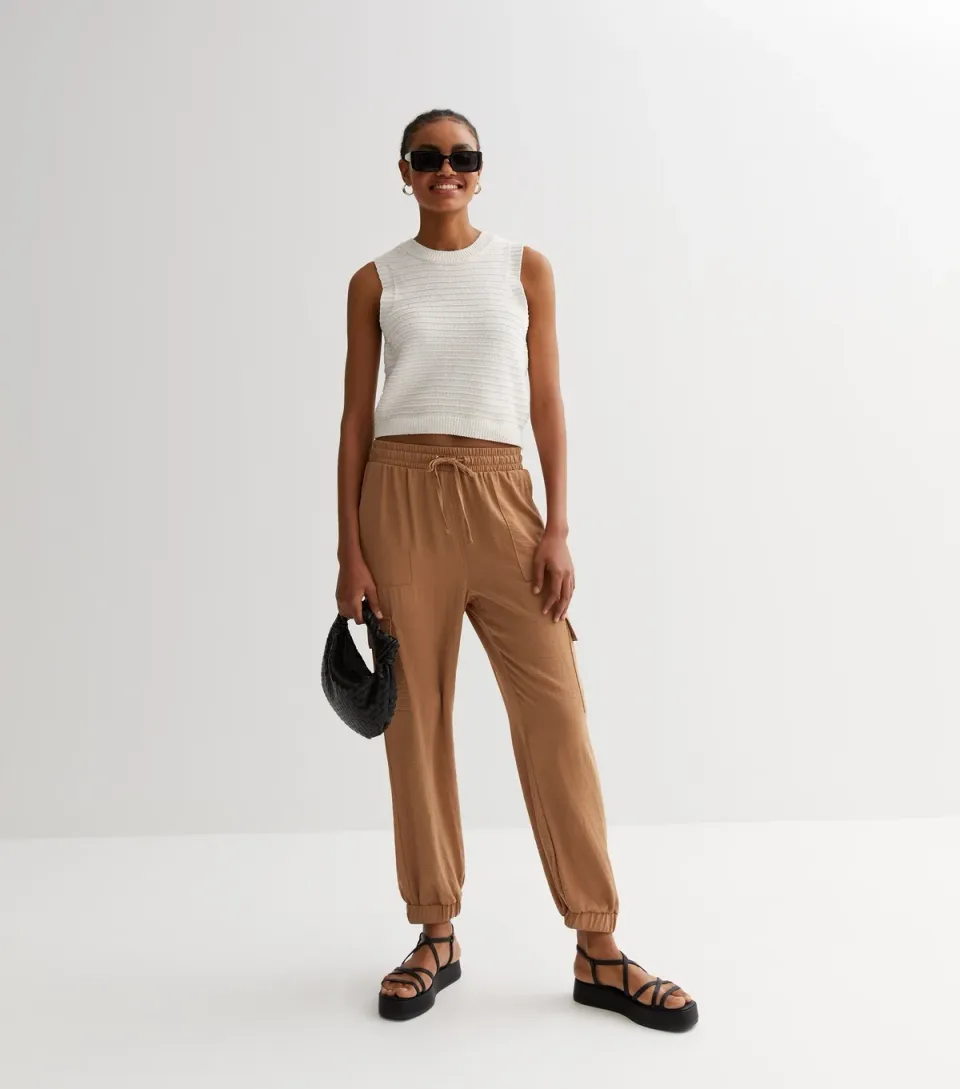 Women's Light Brown Drawstring Cuffed Cargo Trousers