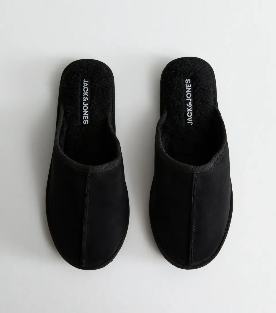 Men's Black Faux Suede Slippers