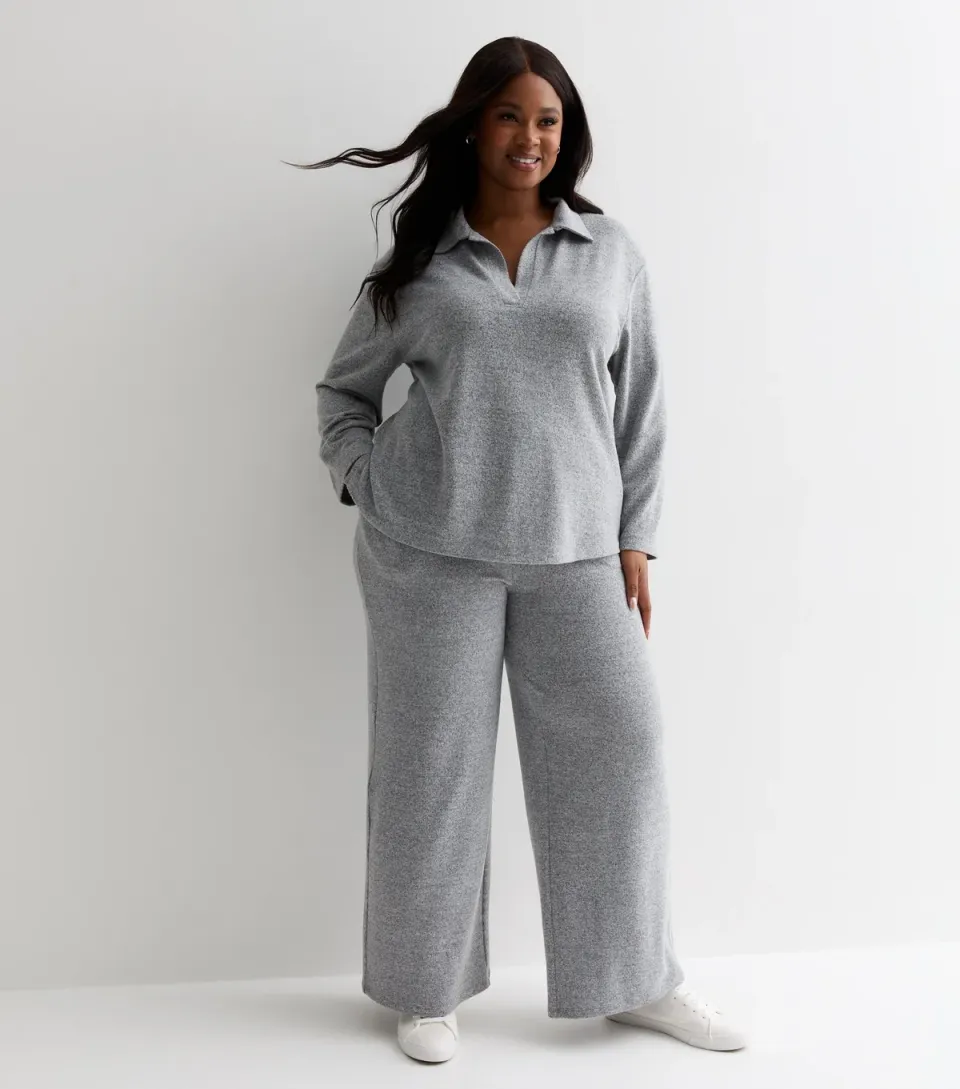 Women's Plus Size Grey Brushed Knit Trousers Curves