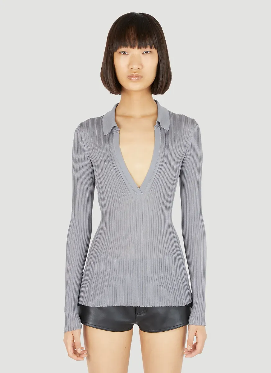 Silk Knit Polo Top