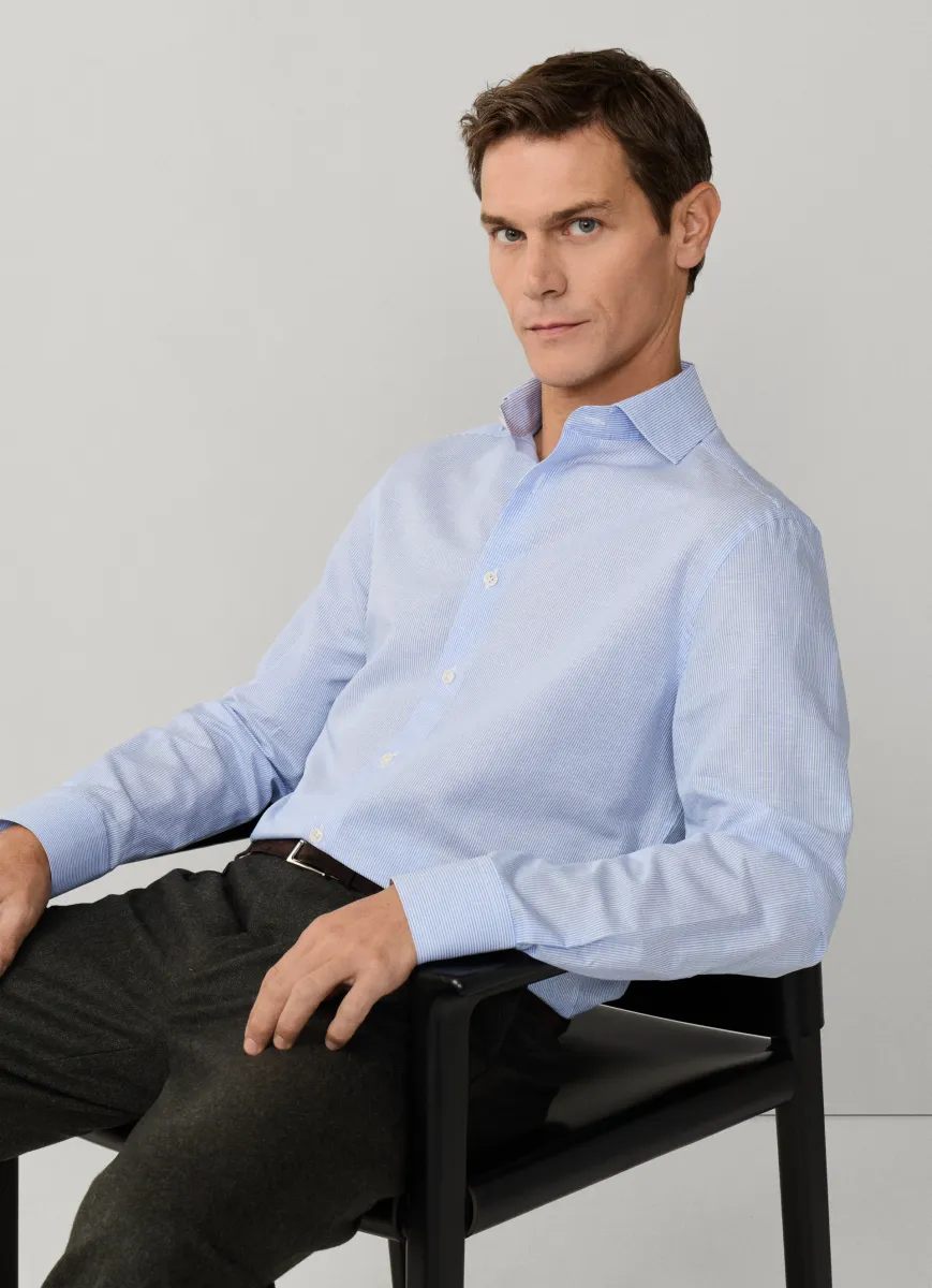 Tailored Fit Cotton-Linen Stripe Shirt