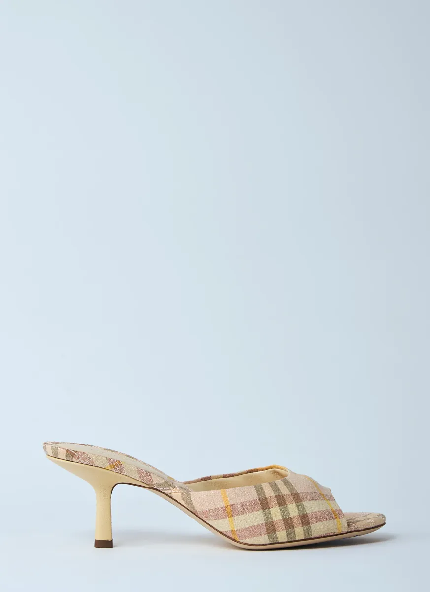 Check Heeled Mules