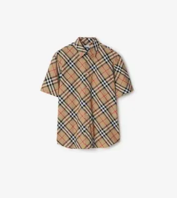 Classic Fit Check Cotton Poplin Shirt in Sand beige