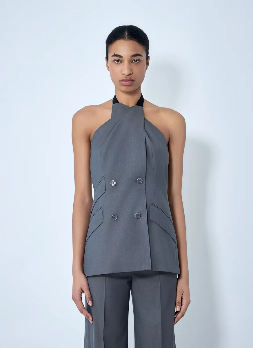 Double-Breasted Halter Neck Top