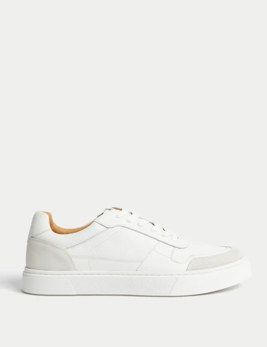 Leather Lace Up Performance Trainers with Freshfeet White