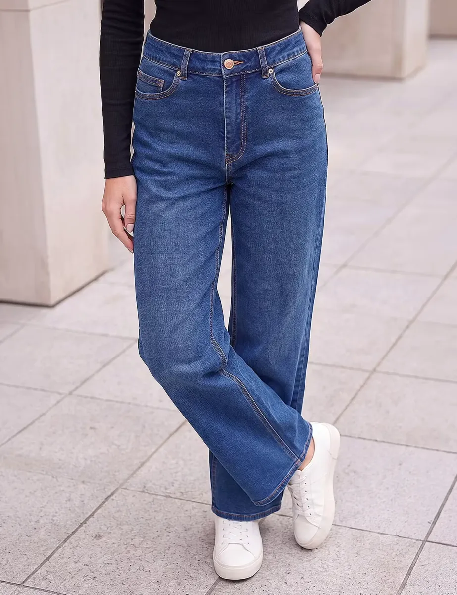 Petite Mid Rise Wide Leg Jeans Indigo
