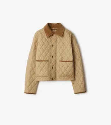Cropped Quilted Nylon Jacket in Flax beige/sand beige