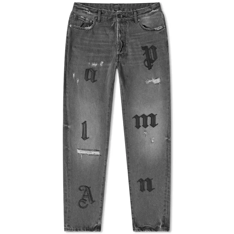 Monogrammed Logo Distressed Jeans