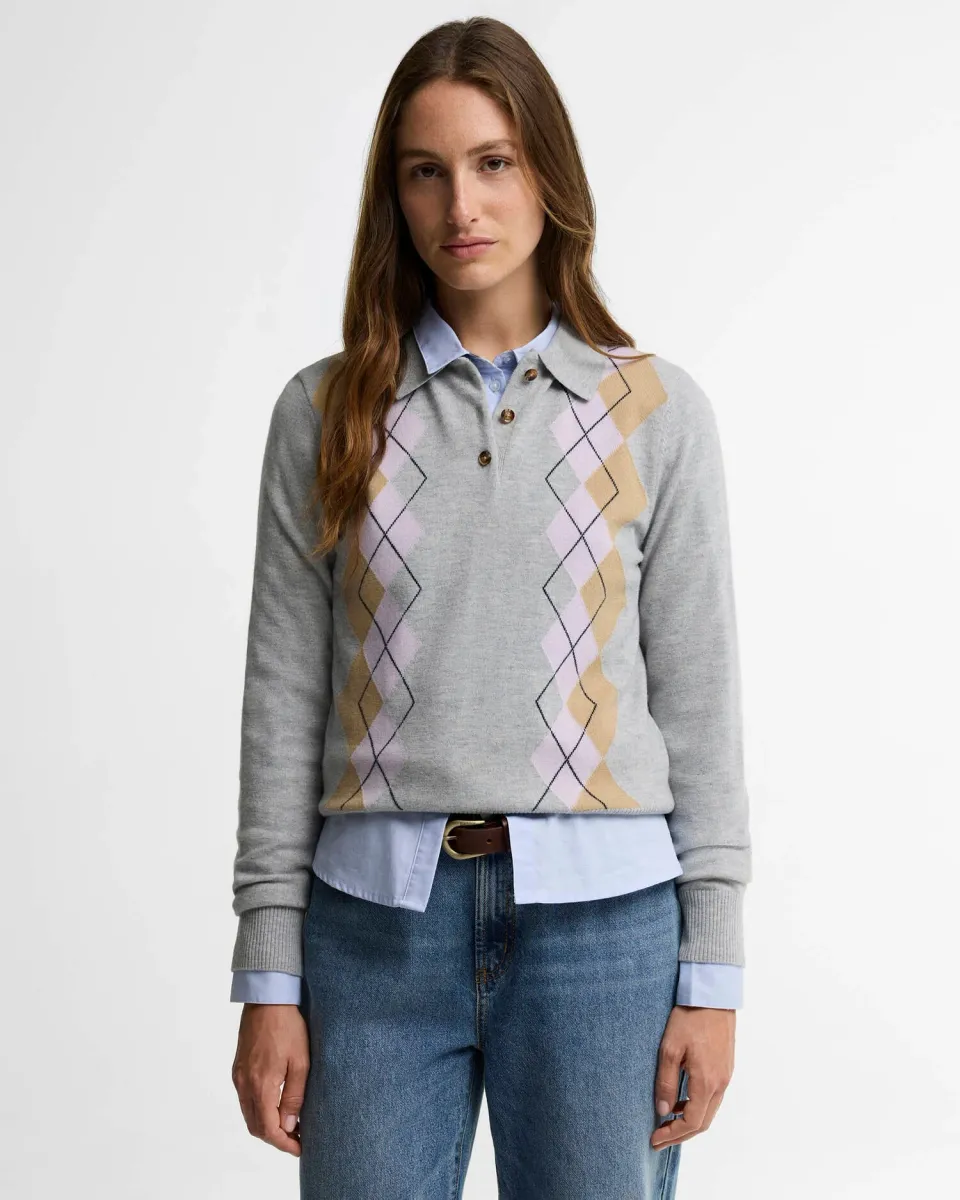 Fawne Argyle Knitted Polo Shirt