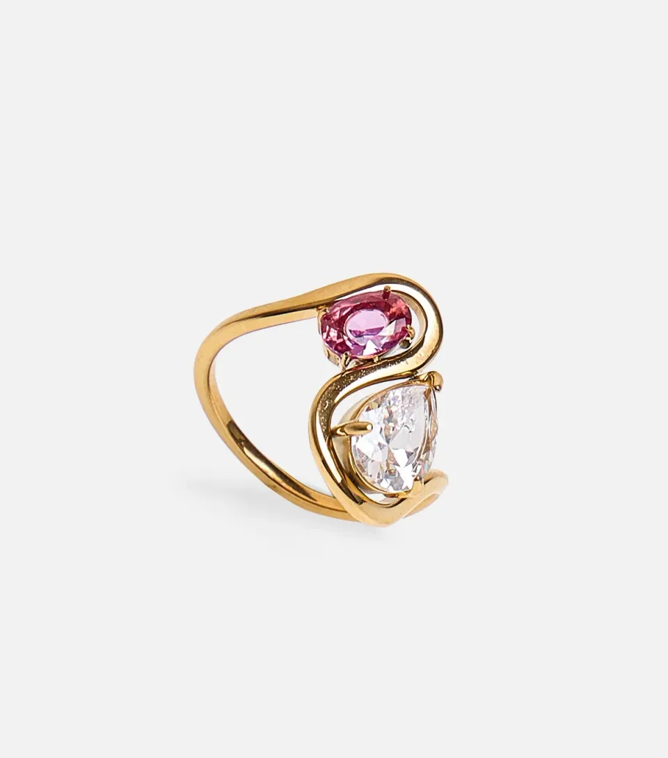 Gold Tone Double Diamanté Ring