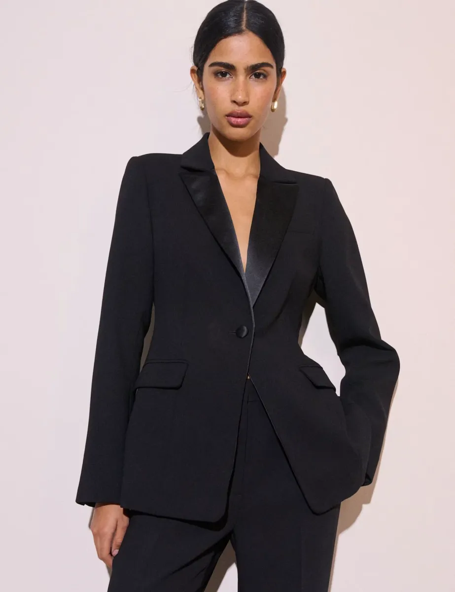 Satin Look Tailored Tuxedo Blazer