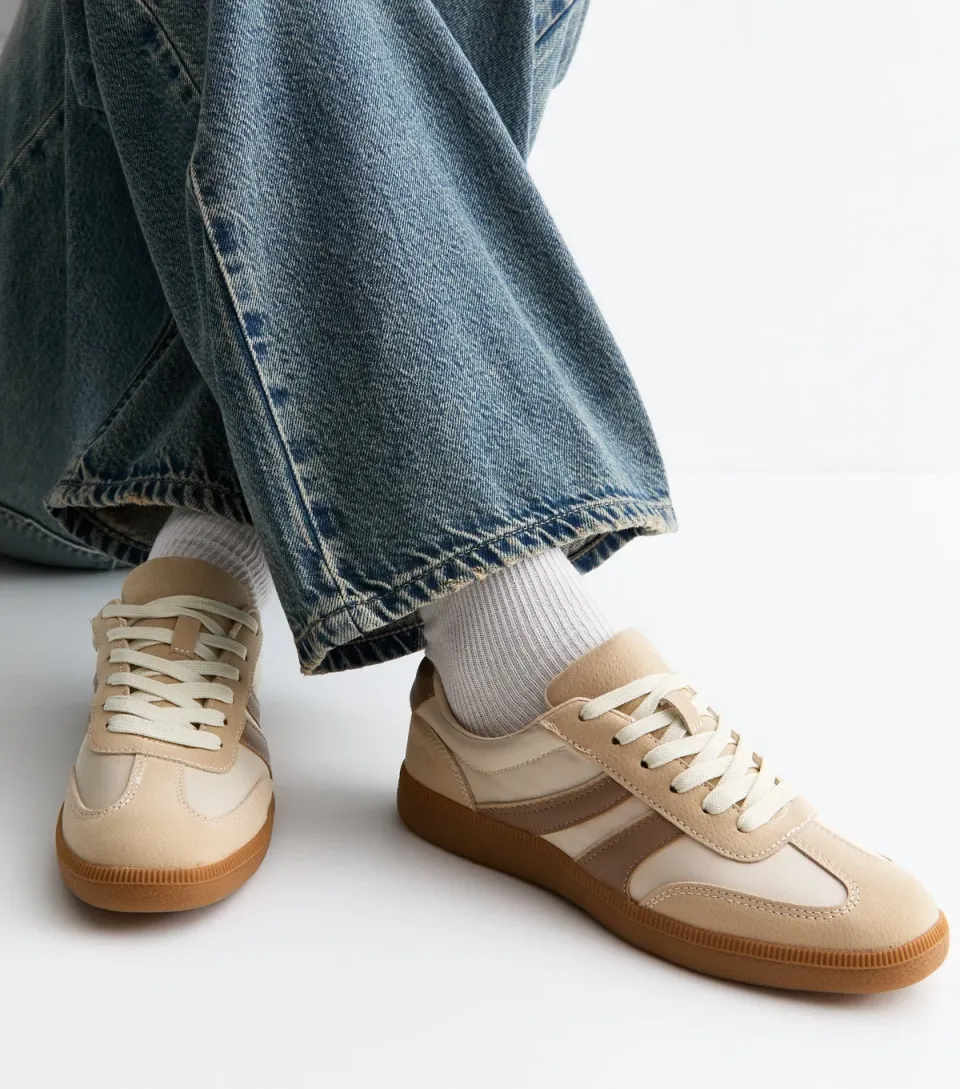 Women's Off White Contrast Panel Gum Sole Trainers Vegan