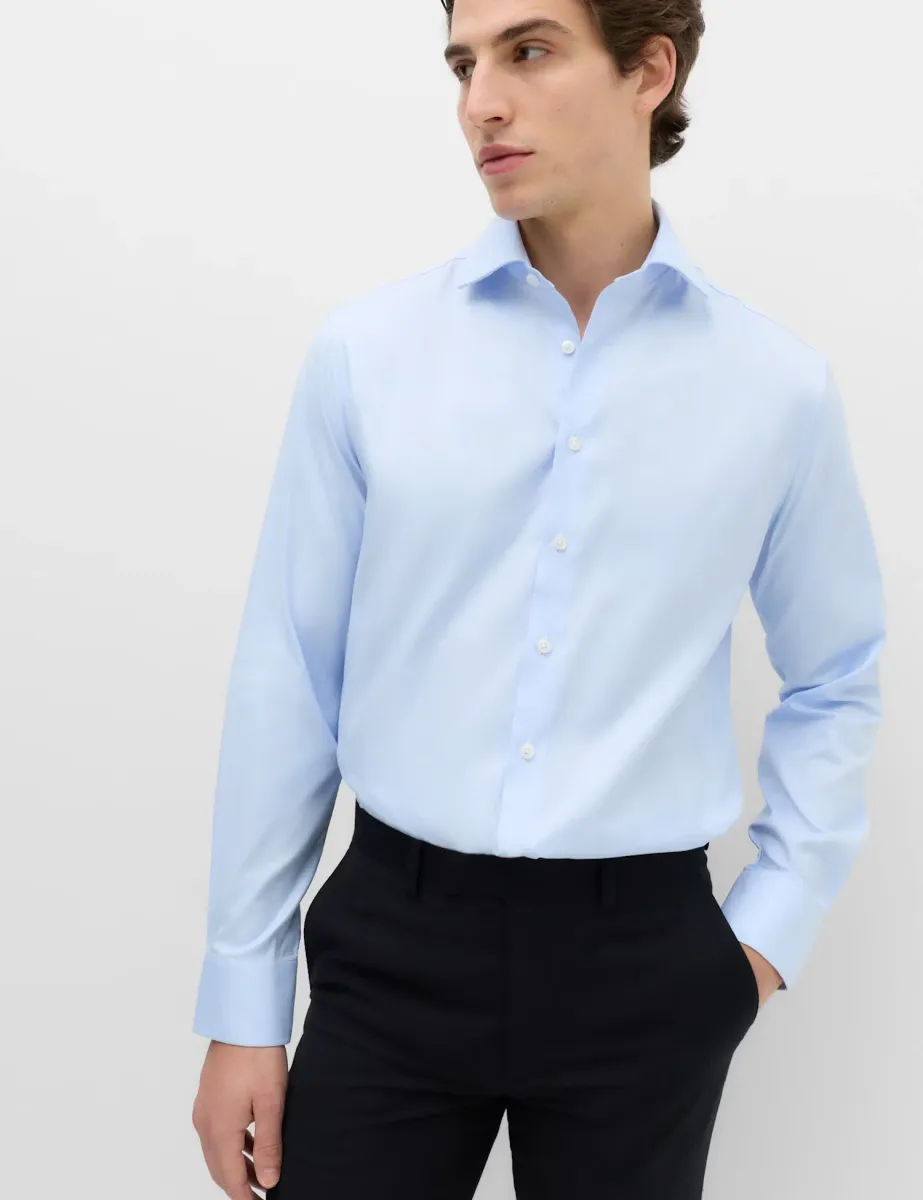 Slim Fit Luxury Cotton Twill Shirt Blue