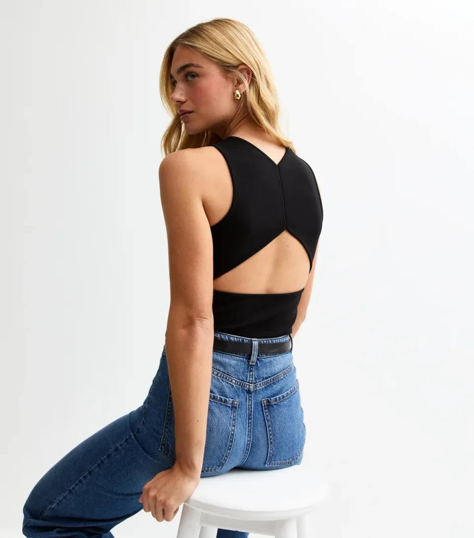 Women's Black Cut Out Back Jersey Vest