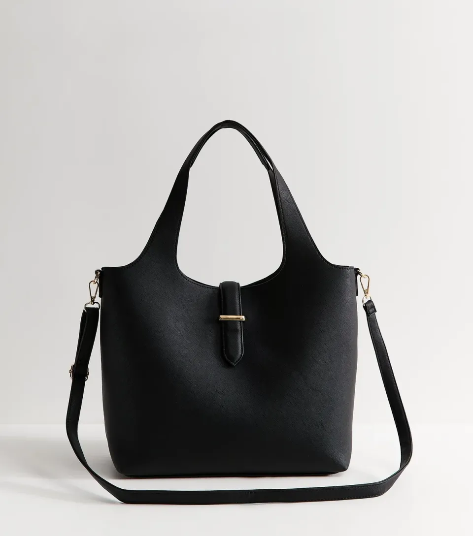 Black Faux Leather Slip Front Tote Bag Vegan