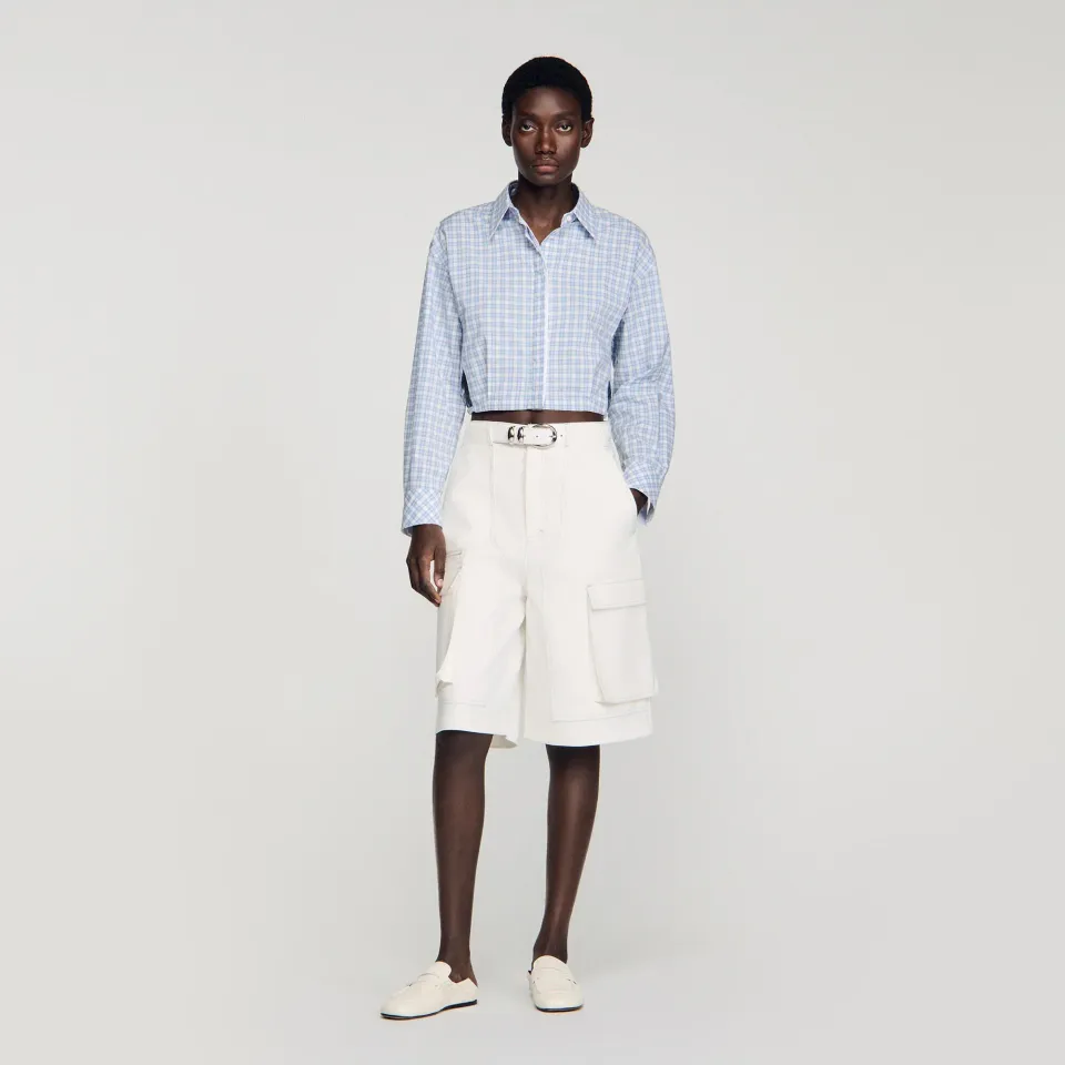 Wide-leg cotton Bermuda shorts