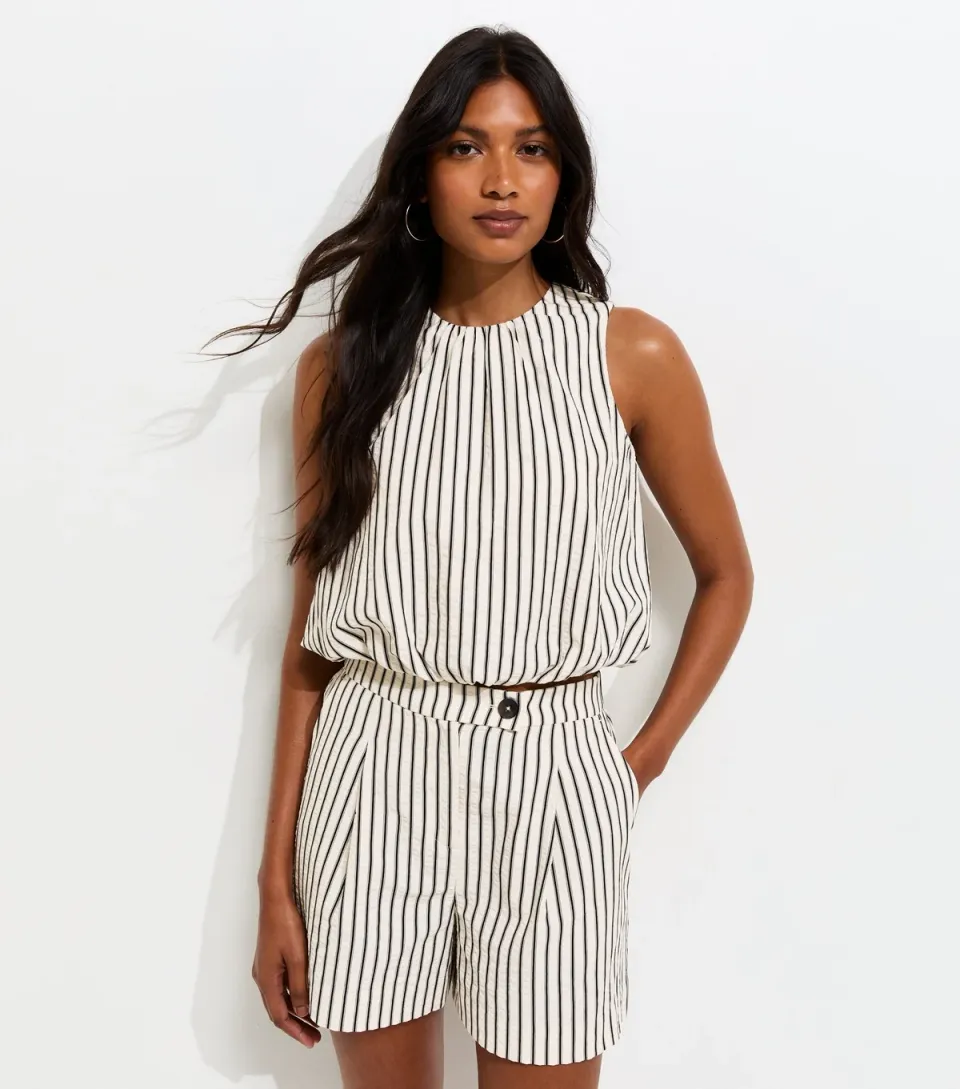 Women's Cream Striped Seersucker Shorts