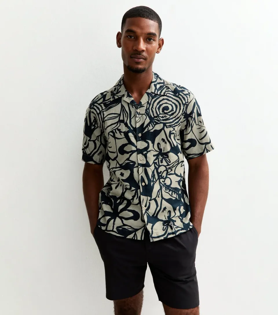Men's Light Brown Printed Short Sleeve Shirt
