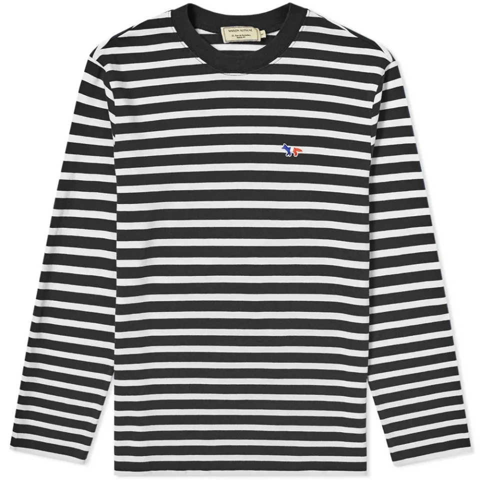 Maison Kitsuné Long Sleeve Tricolour Fox Stripe Tee