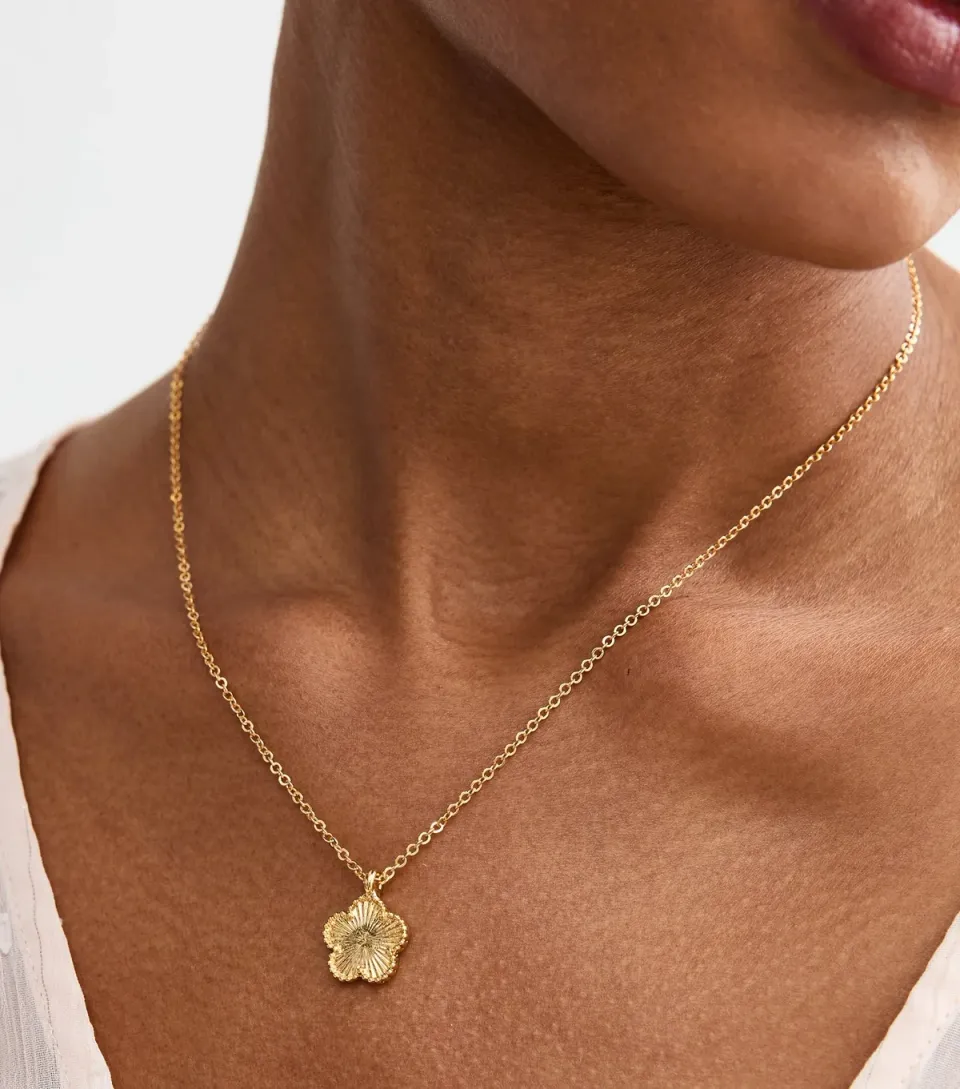 18ct Gold Plated Textured Flower Necklace