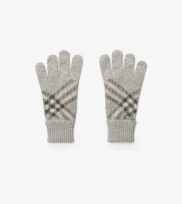 Check Cashmere Blend Gloves in Mitten grey