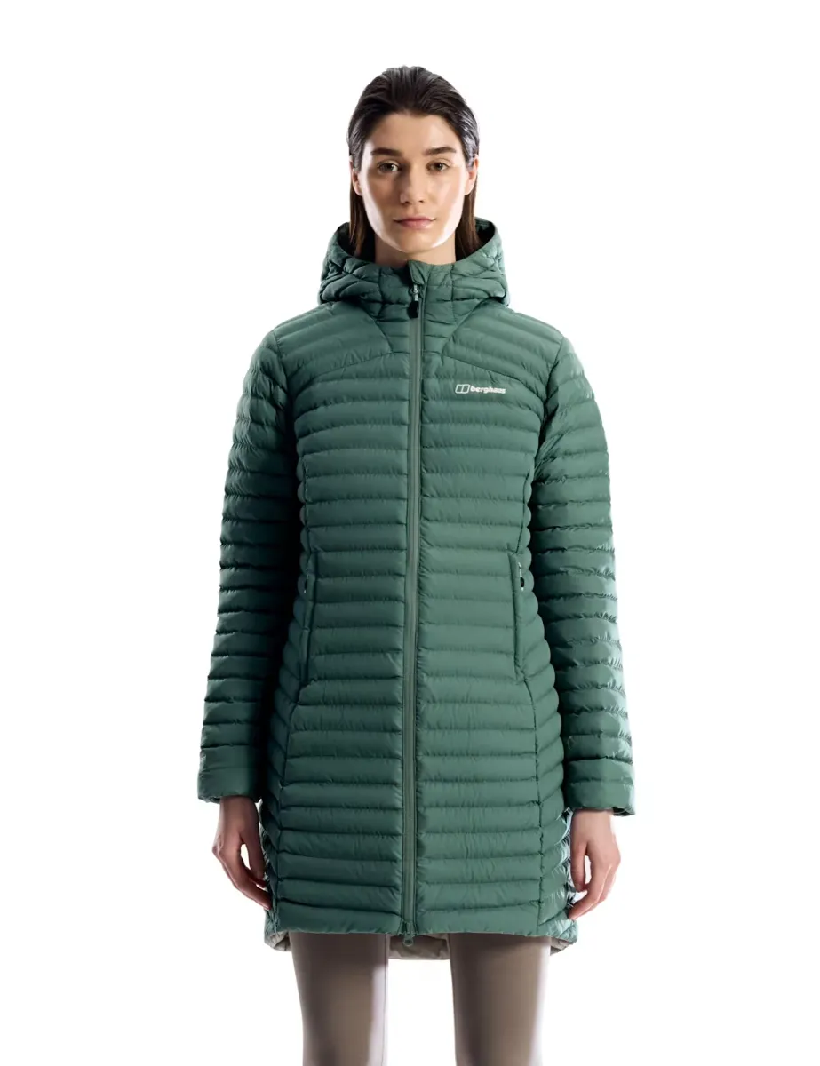 Nula High Neck Hooded Long Puffer Jacket Light Green
