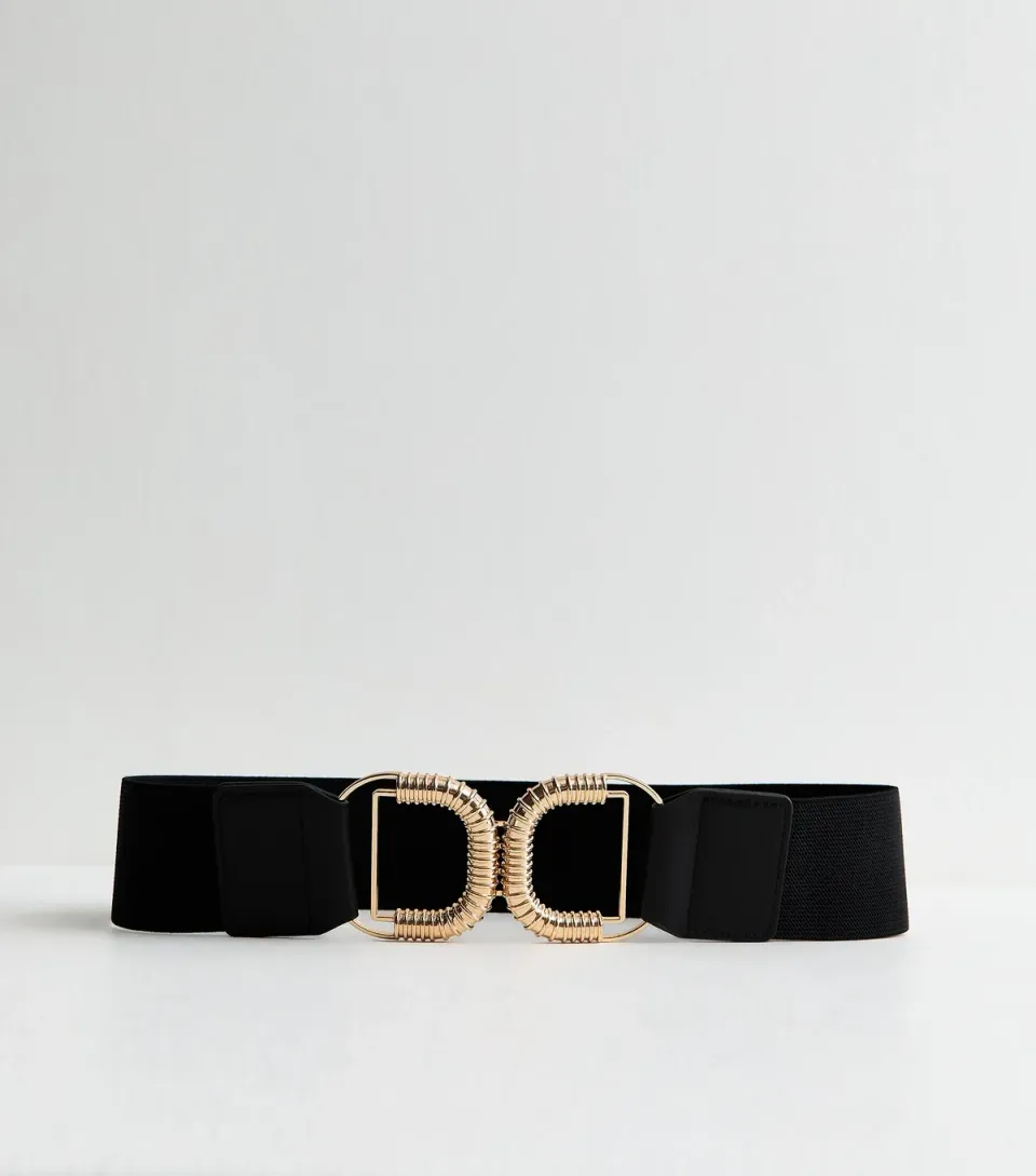Black Stretchy Gold Buckle Belt