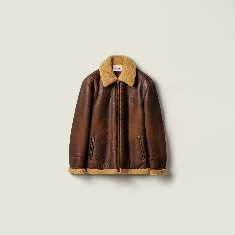 Waxed shearling blouson jacket