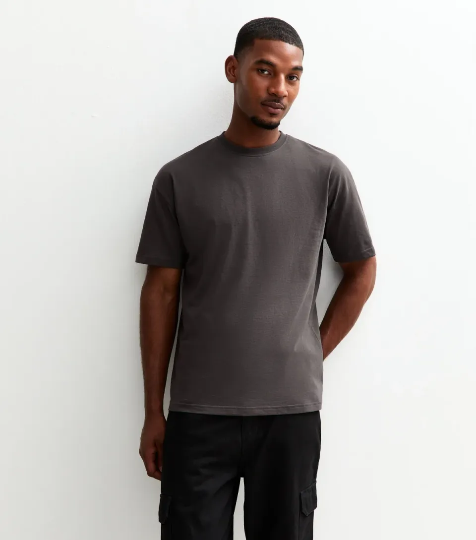 Men's Dark Grey Oversized Crew Neck T-Shirt