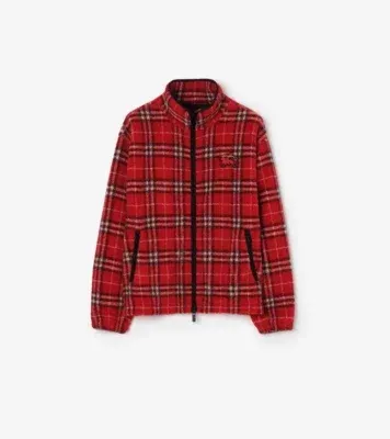 Check Wool Cashmere Blend Fleece in Crayon red