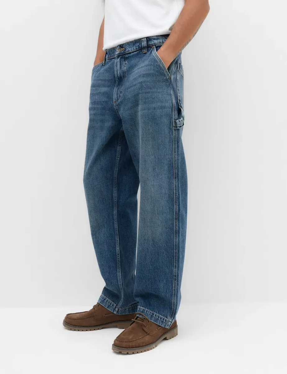 Loose Fit Pure Cotton Carpenter Jeans Medium Blue